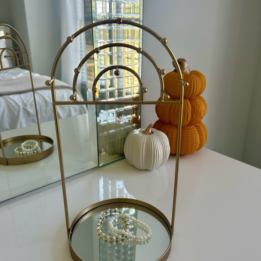 Gold Jewelry Stand with Mirror Base